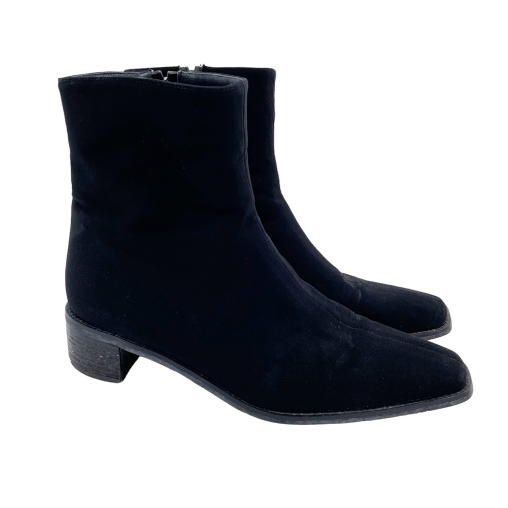 Stuart Weitzman Black Fabric Square Toe Low Heel Ankle Sock Boots Size 8.5